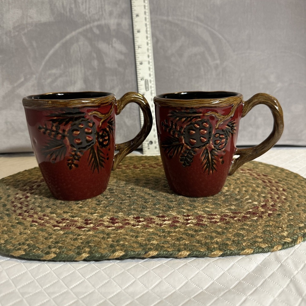 North Pole Trading Co. Northwood Red Pine Coffee Cup Mug Set 2 Rustic